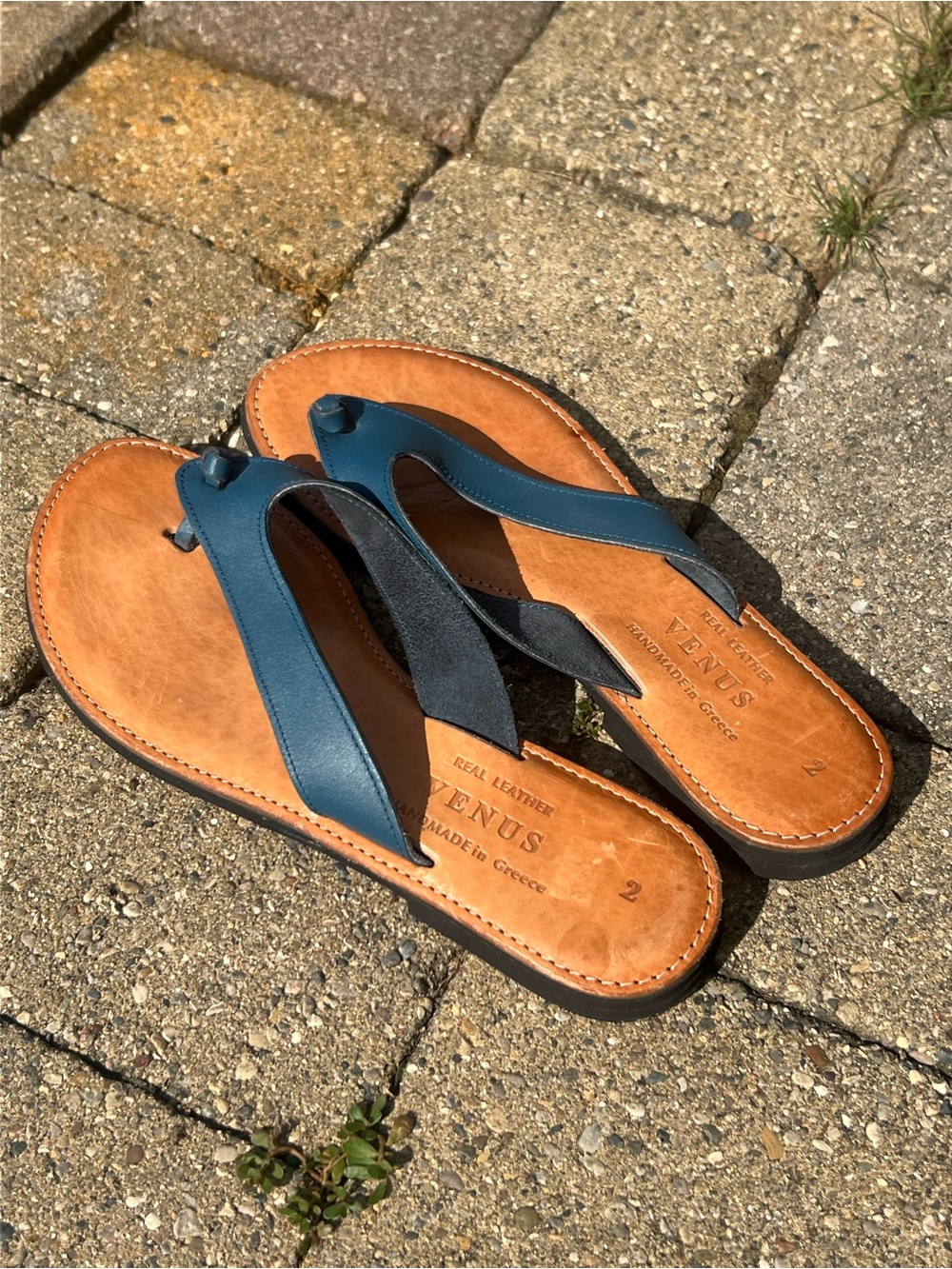Venus Women’s Handmade Leather Toe-Post Sandals; Made in Greece